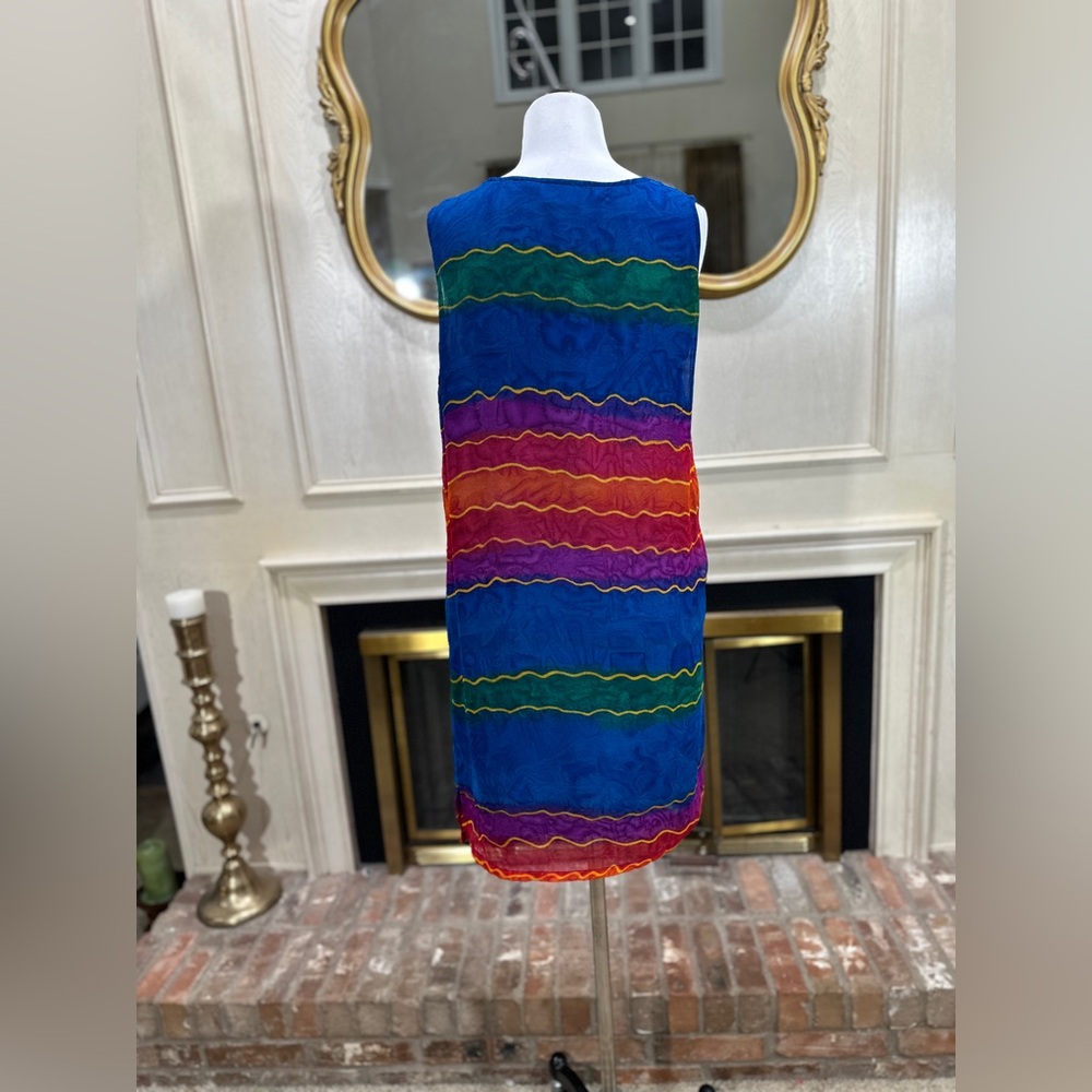 Amanda Stewart Rainbow Stripe Dress L Boho Festival Sleeveless Colorful‎ Shift - Picture 5 of 10